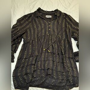 Anthropologie Black and Gold Button-Up Blouse